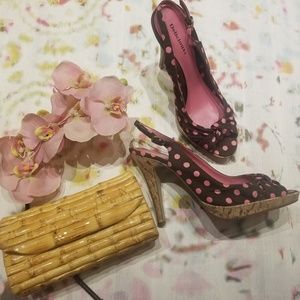 DELICIOUS polka dot peep toe pumps Sz 8.5